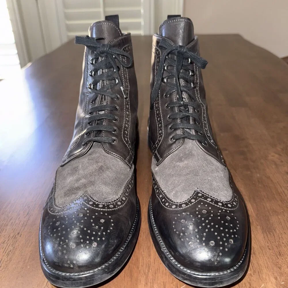 To Boot New York Wingtip Brogue Dress Boots Gunmetal Leather Suede Italy Men 13